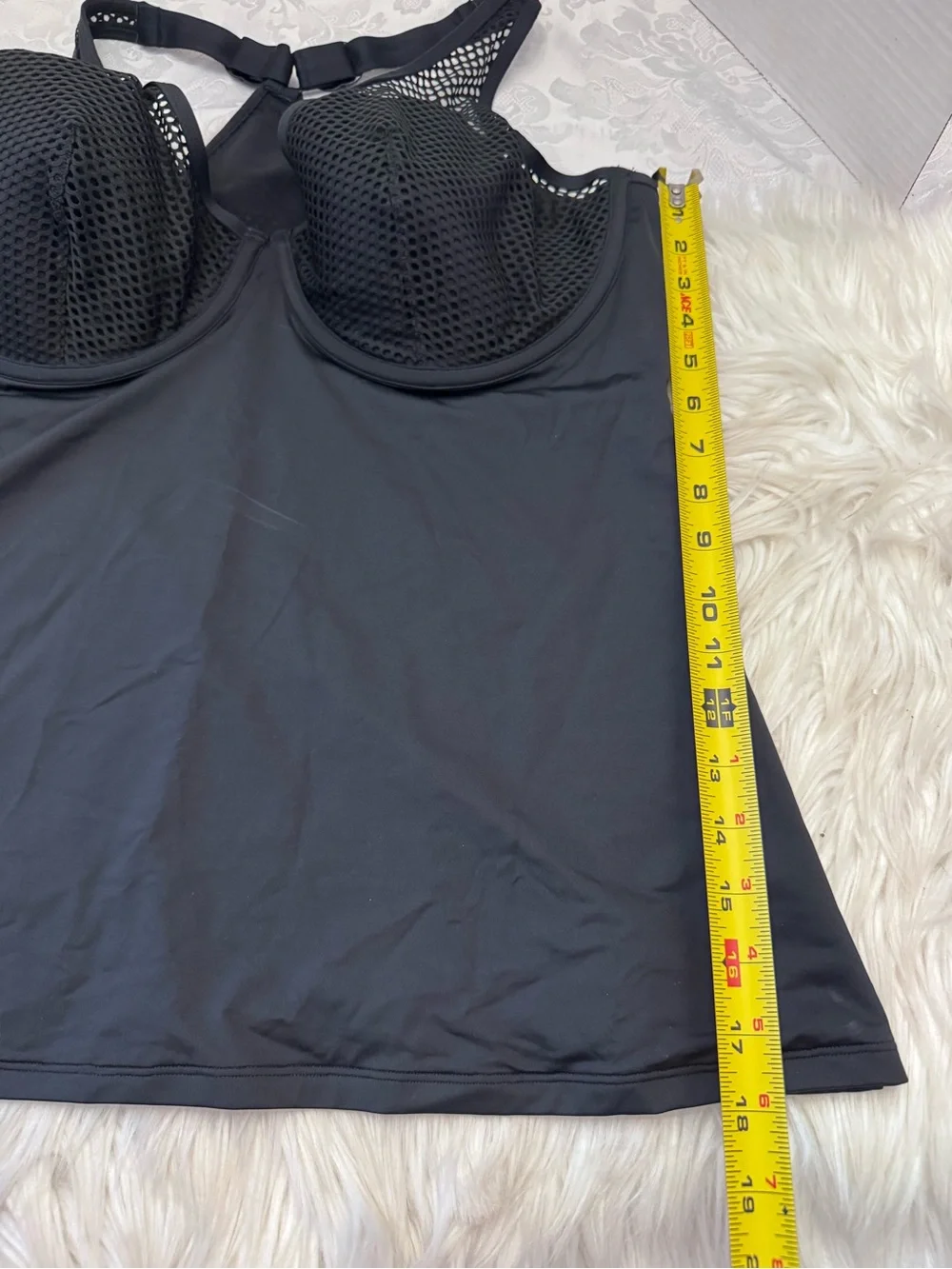 City Chic Med Black Mesh Underwire Racerback Swimsuit Top Tankini Slimming